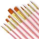 Bougimal 10 Stück Pinsel Set, Premium Nylon Acrylfarben Pinsel, Hölzernen Griff Pinsel Künstler Satz für Aquarell Ölgemälde, Perfektes Malerei Ölfarben Brush Set für Anfänger, Künstler, Rosa