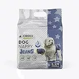 Croci Dog Nappy Jeans Windelhose für weibliche Hunde, Größe M - Ø 32-44 cm, hygienische Windel für Zyklus und Pfeifen, geruchshemmend, Einweg, Verstellbarer Klebeverschluss, 12 Stück