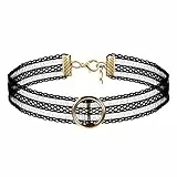 JewelryWe Schmuck Damen Choker Kette Kropfband Set schwarz mit O-Ring Anhänger Gold, Gothic Tattoo Stretch Samt Spitze Joker Halskette Halsband Lolita Sexy für Junge Frau und Mädel