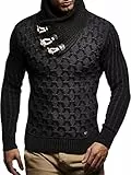 Leif Nelson Herren-Strickpullover Strick-Pulli mit Schalkragen Moderner Woll-Pullover LN5385 Schwarz Anthrazit Medium
