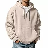Nuqqichongtian Hoodie Herren,Kapuzenpullover Herren mit Waffelmuster Lässig Lockere Hoodies Taschen Einfarbig Bequem Pullover Alltag Freizeit Sport Kapuzen Sweatshirt Teenager Streetwear Beige L