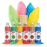 Partyset 6 x 230 Gramm Zuckerwatte Zucker für Zuckerwattemaschine Inklusive 100 Zuckerwattestäbe