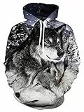 Loveternal Herren Hoodie Fleece Hoody Unisex Pullover 3D Wolf Druck Sweatshirt Langarm Sweatjacke Sport Pulli Fun Streetwear Kapuzenpullover Paar Kapuzenjacke mit Kapuze Vintage Kapuzen für Männer XL