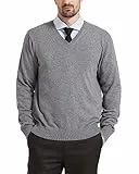 Kallspin Herren Strickpullover aus Wollmischung V-Ausschnitt Langarm Comfort Fit Pullover(Hellgrau, XL)