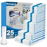 BoxLegend Vakuumbeutel für Kleidung & Bettdecken mit Vakuumpumpe, 25 Stück Vakuumierbeutel 2 Jumbo + 3 Extra Groß + 7 Groß + 7 Mittel + 6 Kleine, Perfekt für Reise & Lagerung Aufbewahrungstasche