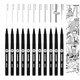 Molotow Blackliner Complete 11er Set (Strichstärke 0,05 mm bis 1,0 mm, Keilspitze und Rundspitze, Fineliner mit permanenter, dokumentenechter Tinte) 11 Stück schwarz