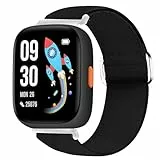 Blueshaweu Einstellbare Stoffarmbänder (22mm) für BIGGERFIVE Kinder-Smartwatch - Superweich, Dehnbar mit hoher Elastizität - Kompatibel mit BIGGERFIVE Brave und Brave2 Smartwatch (schwarz)