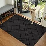 Biscpro Fußmatte Innen Außen 60 x 90 cm, Diamantmuster Bodenmatte, Waschbar Türmatte für Eingang, Küche, und Wohnzimmer, Teppich, Haustür, Patio, Garten - Schwarz