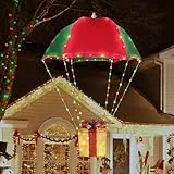 Geemoo Weihnachtsbeleuchtung Außen Batterie, 85cm LED Geschenkbox Fallschirm Lichterkette Batterie mit Timer, 8 Modi, Wasserdicht Lichterkette für Weihnachtsdeko Innen Aussen Fenster, Rot & Grün
