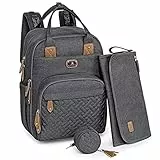 Dikaslon Wickeltasche Rucksack – Großer Wickelrucksack mit viel Stauraum, Wickeltasche groß mit Schnullerhalter, Wickelauflage & Kinderwagengurten – für Mama & Papa (Dunkelgrau, Einheitsgröße)