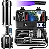 Blukar Taschenlampe LED 2 Farbtemperatur mit Hauptlicht & Seitlich COB-Licht, Aufladbar Extrem Hell Stufenlos Dimmbar Taschenlampen Zoombar Handlampe, 7 Modi Wasserdicht Flashlight für Outdoor Notfäll