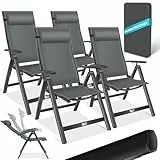 KESSER® Gartenstuhl Hochlehner mit Armlehnen 4er Set Aluminium Klappstuhl mit Kopfkissen & Abdeckung Campingstuhl 7-Fach Verstellbar Rückenlehne Atmungsaktiv Wetterfest Klappbar Anti-Rutsch, Anthrazit