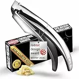 Knoblauchpresse Edelstahl für Knoblauch & Ingwer - kein Schälen nötig | Leicht zu reinigende Knoblauchpresse mit lebenslanger Garantie (für feines Knoblauchhack)