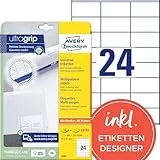 AVERY Zweckform 3490 Adressaufkleber (600 plus 120 Klebeetiketten extra, 70x36mm auf A4, Papier matt, bedruckbare Absenderetiketten, selbstklebende Adressetiketten mit ultragrip) 30 Blatt, weiß