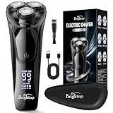 Brightup Rasierer Herren Elektrisch mit 4D-Schwebekopf, Kabellos LED Elektrischer Nass- und Trockenrasierer für Männe, IPX6 Wasserdichter Elektrorasierer, USB-C Aufladung & Pop-Up Trimmer, Reisesperre