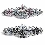 Teaaha 2 Stk Elegante Haarspangen Damen Mädchen Haarspange Mit Kristall Blume Clip Glitzer Exquisite Haarschmuck Französisch Stil Vintage Haar Accessoires (Rosa Und Blau/Schwarz Und Blau)