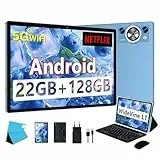 AI Tablet 10 Zoll Android,Tablets mit Tastatur, 8000mAh ,Octa-Core 2.0Ghz, 5G+2.4G WLAN, 22GB RAM+128GB ROM TF 2TB, BT 5.0, GPS, Widevine L1, Gesichtserkennung, 1280*800, 8+5MP, Tablet mit Maus - Blau