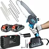 Mini Kettensäge mit Akku 4000mAh, 6 Zoll Akku kettensäge, Elektro kettensäge mit 2 Akku 2000mAh und Automatischer Öler, Handkettensäge Akku für Gartenscheren Astschere Holzschneidenz