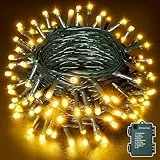 Ollny Lichterkette Außen Batterie Outdoor 10M 100 LED Warmweiß, 8 Modi Timer IP44 Wasserdichte Lichterkette Batterie für Innen Außen, Garten, Hochzeit, Party, Weihnachtsbaum (Grünes Kabel)