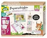 Lena 42838 Eco Papierschöpfen, Bastelset für Kinder ab 8 Jahre, Set mit Schöpfrahmen, Stickern, Motivpapieren, Schnüren, Metallanhängern, Krepppapier, Schablonen, Holzperlen, Storybook mit Anleitung