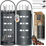 KESSER® Kaminzubehör 5-teiliges Kaminbesteck Set | Modern Design, beschichtet, Hochwertige Kamingarnitur aus 5 Teilen: Besen, Schaufel, Schürhaken, Zange, Ständer mit Sichtschutz Edelstahl Anthrazit