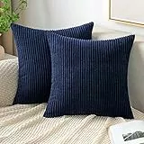 EMEMA Kissenbezug 40x40 cm Kordsamt Kissenbezüge Dekokissen Sofakissen Cord Kissenhülle Zierkissenbezug Kord Dekorative Weiche für Sofa Wohnzimmer Schlafzimmer 2er Set Navy Blau