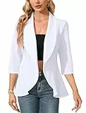 Clearlove Business Jersey Blazer Damen Elegant Sportlich Taillierter Blazer Damen Gehrock 3/4 Ärmel Weiß M