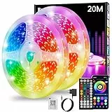 Realky LED-Streifen, 20 m, LED-Lichter, Farbwechsel, Bluetooth-App und Fernbedienung mit 44 Tasten, Synchronisierung von Musik und Timer, Dekoration LED-Streifen für Schlafzimmer, Partys (10 m x 2)