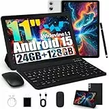 Tablet, Android Tablet 11 Zoll mit 24GB RAM + 128GB ROM (1TB TF), Octa-Core, Widevine L1, WiFi 6 & BT 5.3, 6800mAh Akku, Dual Kamera – Tablet mit Tastatur, Maus, Stift & Hülle