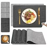 Myir JUN Tischsets Abwaschbar und Untersetzer 6er Set, Platzsets Abwaschbar Doppelseitig Bedruckt Kunstleder Schmutzabweisend & rutschfest, Platzdeckchen Abwischbar mit Lederoptik für Esszimmer