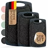Blumtal Schneidebrett Set mit 3 Größen (S/M/L) - Schneidebrett Kunststoff groß + Saftrillen & Griff - Cutting Board - Schneidbrett BPA frei langlebiges Küchenbrett Schwarz