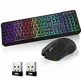 KLIM Blaze & Chroma - NEU - Tastatur Maus Set Kabellos QWERTZ- Flach, Ergonomisch - Maustastatur für PC, Eingebauter, langlebiger Akku