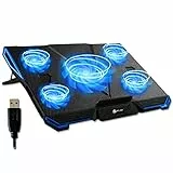 KLIM Cyclone - Laptop Kühler - NEU - Ständer - Maximale Kühlung - Verhindere Ãœberhitzung - Schütze Dein Laptop - 5 Lüfter 2200 & 1200 RPM - Cooling Pad für Computer PS5 PS4 Xbox One - Blau