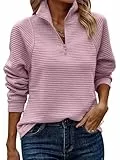 ASOMI Sweatshirt Damen Halber Reißverschluss: Herbst Langarm Top Winter Kleidung Elegant Teenager Tops Outdoor Baggy Lässig Locker Tunika Warm Casual Streetwear Jumper V-Ausschnitt Rosa S