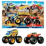 Hot Wheels Monster Trucks Demolition Doubles , 2er-Pack mit verschiedenen Modellen, ink. detaillierte Statistiken zur Stärke, riesige Räder und abgefahrene Details, Design kann variieren, FYJ64