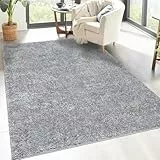 carpet city Shaggy Hochflor Teppich - 200x200 cm Quadratisch - Grau - Langflor Wohnzimmerteppich - Einfarbig Uni Modern - Flauschig-Weiche Teppiche Schlafzimmer Deko
