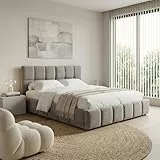 IDIMEX Polsterbett Emilia 180x200 cm, Grau - Bett mit Lattenrost, Bettgestell mit gepolstertem Kopfteil, Stoffbett mit moderner Steppung, Modernes Design und stabile Konstruktion