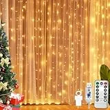 CNMTCCO Lichtervorhänge, 3x3m 300 LEDs lichterketten Vorhang Innen mit 8 Modi＆Timer, USB lichterkette hängend Lichtervorhang für Weihnachten Hochzeit Party Schlafzimmer Wand Deko (Warmweiß)