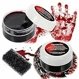 Aomig Kunstblut, 2x Plasmacreme inkl Schwamm, Realistische Fake Blood, Kunstblut für Haut, Spezialeffekte, Wunden, Spezialeffekt Schminke für Halloween, Vampirblut Mottoparty, Karneval, Kinderschminke