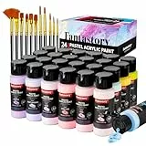 Fantastory Acrylfarben Set Pastell,60ml,24 cremige Farben,12 Pinsel,wasserfest,nicht verblassend,ungiftige Acrylic Paint für Leinwand,Holz,Modelle;Künstler,Profis,Anfänger[Professionelle Serie]