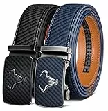 BULLIANT Gürtel Herren 2er, Gürtel Ratsche Automatikschließe Ledergürtel für Herren Verstellbar 35mm Breit mit Geschenkbox(Schwarz/Purpurblau-115cm/32-38' taille verstellbar)