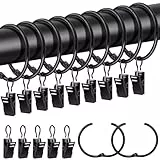 Caianwin 20 Stück Gardinenringe mit Clips, Metall Vorhangringe zum öffnen 38mm Innendurchmesser, Gardinenringe Haken für Stange,Duschvorhang(Schwarz)