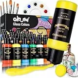 Colorful Glass Paint Kit with 6 Brushes, 1 Palette & 1 Sponge - 30ml/Bottle 26 Colors Permanent Stain Glass Paints for Gallery, Window, Wine Glass Art