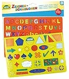 Lena 65774 - Zeichenschablonen Set Alphabet, Zahlen und Zeichen, Malset mit Farbvorlagen und 2 Schablonen a 26 x 19 cm mit Buchstaben, Zahlen, Rechenzeichen und Formen, Lernset für Kinder ab 3 Jahre
