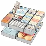 DIMJ Schrank Organizer, Faltbare Schubladen Organizer, Unterwäsche Organizer Aufbewahrungsbox Stoff, 12 Stück Organizer Kleiderschrank für Kleidung, BHS, Socken, Grau Meliert