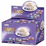 Milka Naps Mix, 355 Naps, 1,702 kg, Mini-Schokoladentäfelchen aus Alpenmilch, Erdbeer, Haselnuss und Crème au Cacao