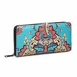 KARMA.DIEM Premium Damen Geldbörse Groß – Edles geprägtes Kunstleder mit Boho Mandala Design – Portemonnaie mit vielen Kartenfächern & Reißverschluss – Ethno Geschenkidee für Frauen (Türkis)
