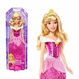 Mattel DISNEY Prinzessin Aurora - Puppe mit typischem Outfit, abnehmbaren Schuhen und Diadem, glitzerndes Oberteil und abnehmbarer Rock mit Muster, lange Haare zum Frisieren, HLW09