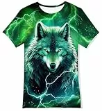 TUONROAD Jungen Mädchen Kurzarm T-Shirt Kinder 3D Druck Wolf Lustiges Tshirt 9-12 Jahre M
