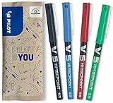 PILOT Hi-Tecpoint V5, Tintenroller, 4er Set (Schwarz, Blau, Rot, Grün)